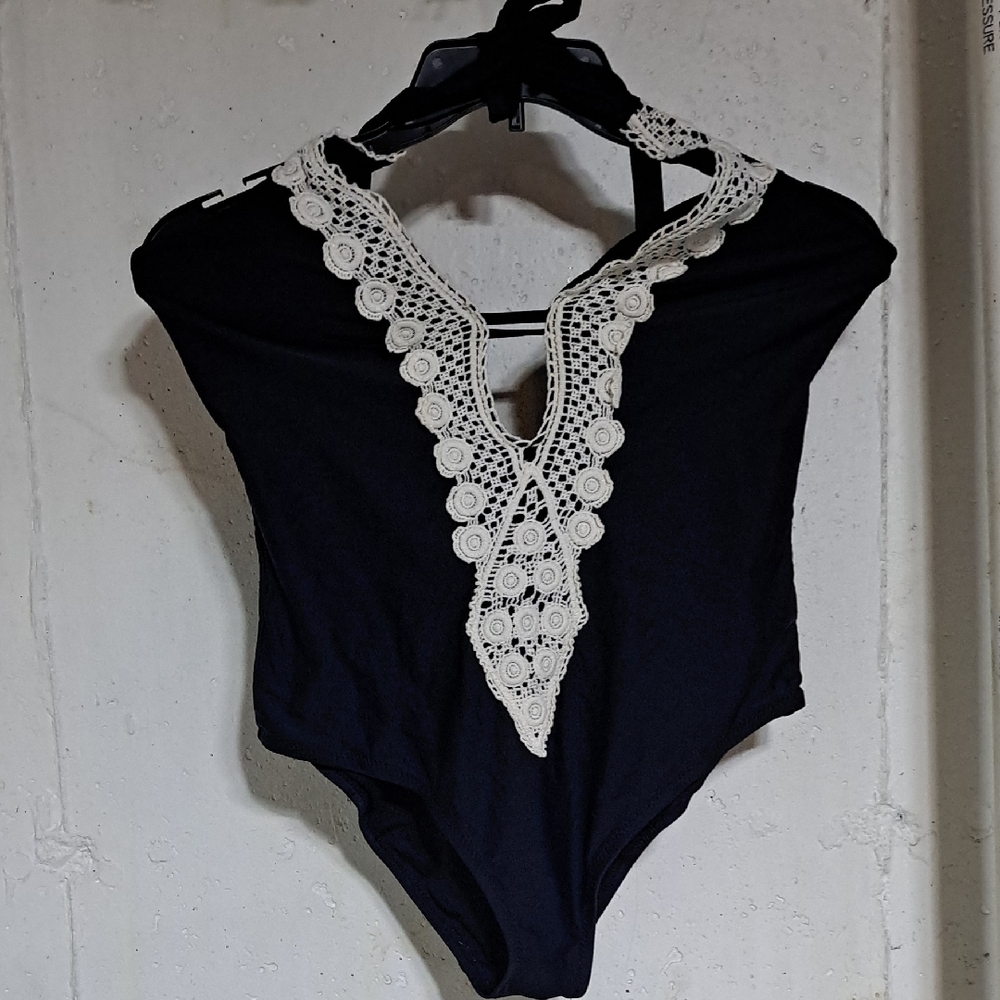 Chic Black Bodysuit with Lace Accent